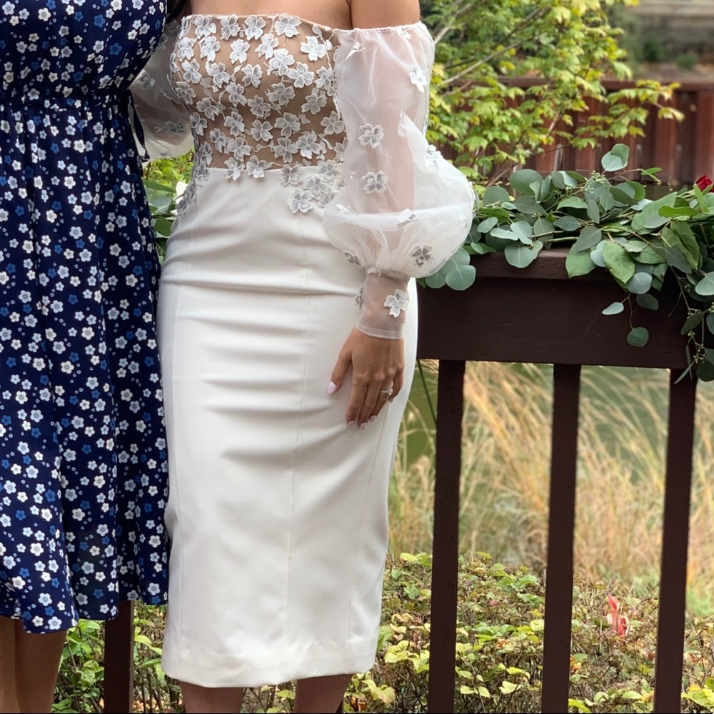 COPY - White runway midi dress off shoulder with …